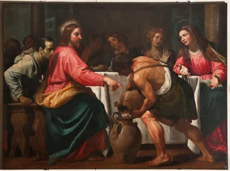 Gênes, Duomo (Cathédrale Saint-Laurent), intérieur, Baptistère (anciennement Église Saint-Jean-le-Vieux) : "Noces de Cana"