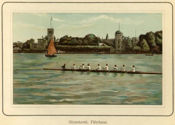 Allemagne, Hambourg, maison de la ferry Uhlenhorst près du lac Alster, illustration de : "Ansichten-Album Hamburg" (vues de Hambourg), publié par C. Schneider, Berlin NW vers 1890 (lithographie)