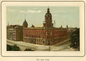 Allemagne, Hambourg, le nouveau bâtiment de la poste, illustration de : "Ansichten-Album Hamburg" (vues de Hambourg), publié par C. Schneider, Berlin NW, vers 1890 (lithographie)