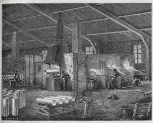 Fabrication du verre, c. 1880 (gravure)