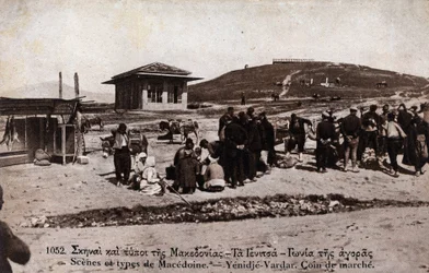 Grèce, Macédoine, Giannitsa (Yannitsa) : marché à Yenidje Vardar (Yenidje-Varvar) - Carte postale 1914-1918
