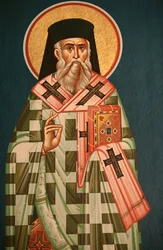 Icône orthodoxe grecque représentant un évêque saint