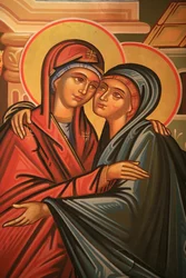 Icône orthodoxe grecque représentant la Visitation, Thessalonique, Grèce