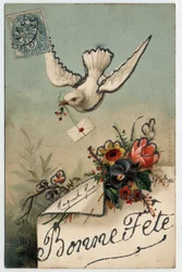 Carte de vœux : un oiseau apporte une lettre scellée - Carte postale datée de 1906