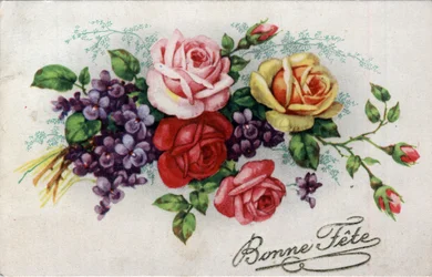 Carte de vœux pour la Fête des Mères : Carte postale datée de 1945