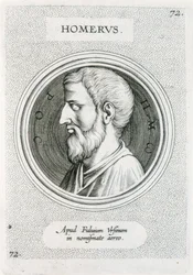 HOMÈRE (9ème siècle av. J.-C.). Écrivain grec (gravure)