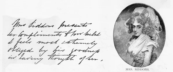Écriture et signature de Mme Siddons