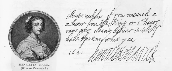 Écriture et signature de la reine Henriette Marie