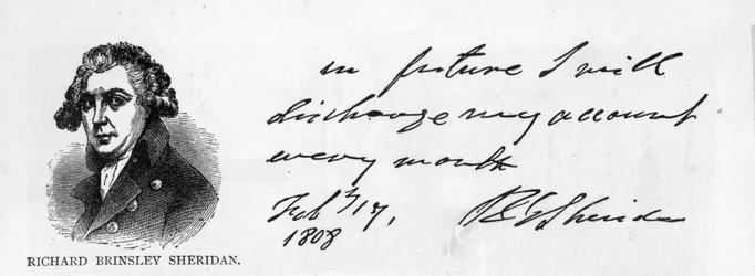 Écriture et signature de Richard Brinsley Sheridan