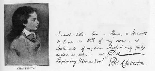 Écriture et signature de Thomas Chatterton provenant d