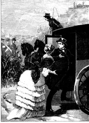 Histoire de la Rome antique. La fuite de Rome en vêtements civils du pape Pie IX pendant la République en 1849. Gravure L. Stefanoni 1885
