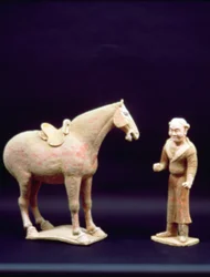 Cheval et un serviteur, chinois, dynastie Tang (618-906) (terre cuite)