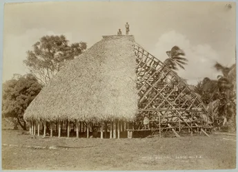 Construction de maisons à Samoa, vers 1875