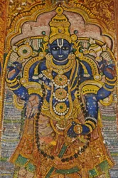 Inde, Tamil Nadu, Srirangam, Temple hindou Sri Ranganathasvami (orig 10e siècle), peinture murale de Vishnu
