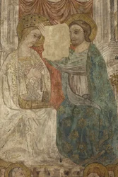 Intérieur. Croisée nord. Autel (Altar de las pinturas murales). Original de la chapelle principale. Peintures murales. (détail) Fin du 14ème siècle.