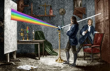 Isaac Newton décomposant la lumière avec un prisme de verre