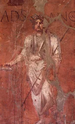 Italie : Site archéologique de Pompéi au pied du Vésuve : Fresque murale