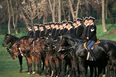 Italie, escadron de cuirassiers à cheval en rang