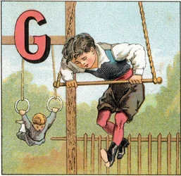 Lettre G pour gymnastique. Gravure dans « Alphabet des petits écoliers ». Imagerie d