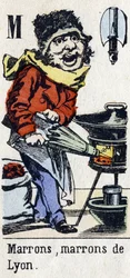 Lettre M : "Brun, Brun de Lyon". Alphabet "Divertissements enfantins". Imagerie d
