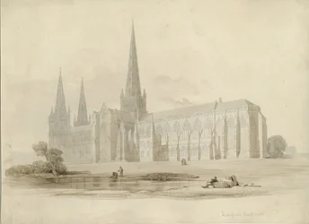 Cathédrale de Lichfield - Vue sud-est: dessin et lavis, nd [?19ème siècle]