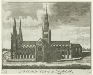 Cathédrale de Lichfield - Vue sud: gravure, nd [?18ème siècle]