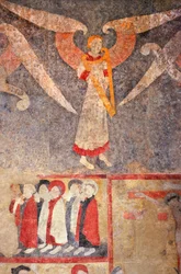 Loire Atlantique N* 080 - St-Sulpice des Landes - Église dite du vieux bourg - fresques du 15e siècle - Ange de la voûte jouant du rebec (viole)