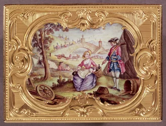 Boîte à tabac en émail et or Louis XV, par J.F.Garaud