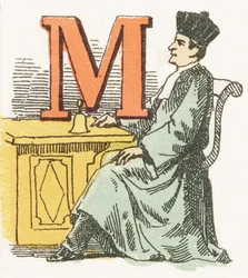 M - Magistrat - Alphabet Enfantin, Éditions Gordinne 1920 (gravure)
