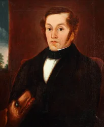 Homme avec chien et nœud papillon 1825