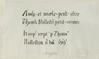 Église de Mayfield - Inscription à Thomas Rolleston : dessin à la plume, nd [?XVIIIe siècle]