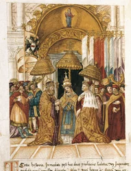 Rencontre entre Frédéric Barberousse et le pape Alexandre III au Palais des Doges à Venise en 1177