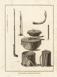 Instruments de musique militaire : trompette, cor, fifre, timbale, tambour
