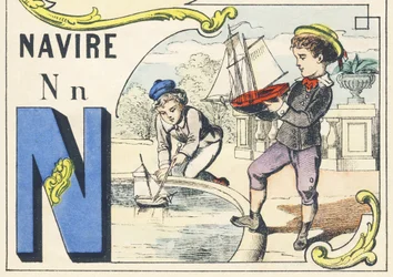 N : navire - Alphabet des jeux, vers 1890 (illustration)