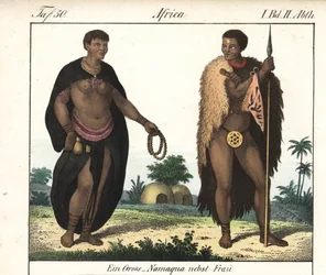 Couple Nama (Afrique du Sud). Lithographie pour le livre : « Galerie complète en tableaux fidèles des peuples d