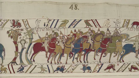Soldats normands quittant Hastings pour combattre Harold (Tapisserie de Bayeux)