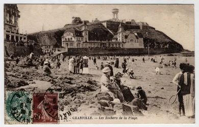 Normandie, Manche, Granville : les rochers de la plage - Carte postale datée 1926