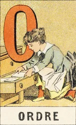 O : Ordre - Gravure extraite de ABCD des petites filles. Pellerin & Cie, imprimeur-éditeur, Epinal, vers 1890. Série A.