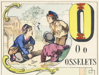 O : osselets - Alphabet des jeux, vers 1890 (illustration)