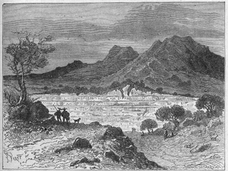 Carrière de sel gemme à ciel ouvert à Cardone, c. 1880 (gravure)