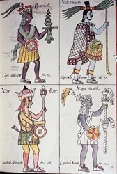 Opochtli, Xipe Totec, Yacatecuhtli et Nappatecutli, Page du Codex florentin, Version en espagnol et nahuatl, Histoire générale des choses de la Nouvelle-Espagne (Historia general de las cosas de Nueva Espana), Aztèque