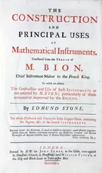 Page de titre du livre de Nicolas Bion (1652-1933) sur les instruments mathématiques, traduction anglaise, avec ajout des améliorations anglaises, éditée à Londres en 1723