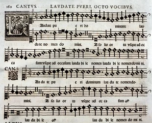 Page de partition musicale du psaume Laudate pueri à 8 voix par Tomás Luis de Victoria