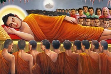Peinture représentant un Bouddha couché à Wat Toul Tompong Phnom Penh Cambodge