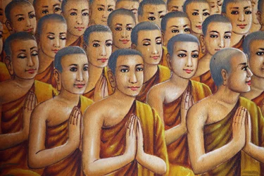 Peinture représentant des moines (écoutant Bouddha) Udong Cambodge