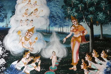 Peinture dans Wat Dab Phai, Chiang Mai, Thaïlande. Bébé Bouddha