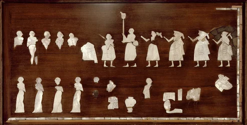 Panneau connu sous le nom de "Standard de Mari", période dynastique archaïque, vers 2500 av. J.-C. (coquillage, calcaire et bitume)