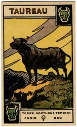 Paranormal. Astrologie. Taureau (le Taureau). Carte astrologique de : Le Tarot Astrologique, par Georges Muchery, France