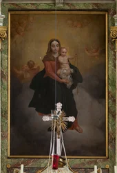 Église paroissiale (Sint-Machutuskerk Wannegem). Intérieur. Le maître-autel. Peinture. Signé Van Lanselaere 1844.