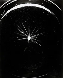 Imagerie des particules, traces de particules alpha dans une chambre à brouillard